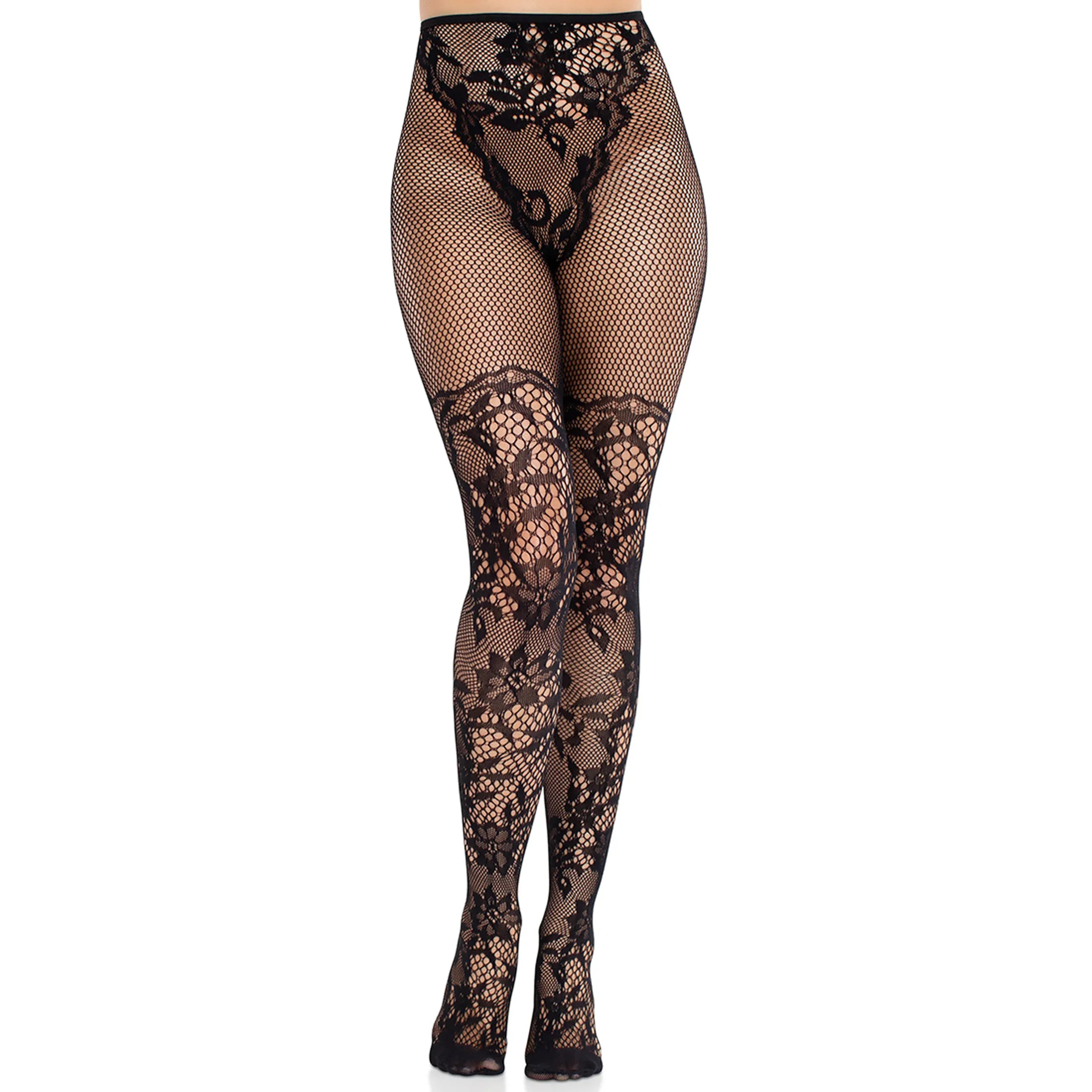 Kanten panty met bloemenprint - Leg Avenue
