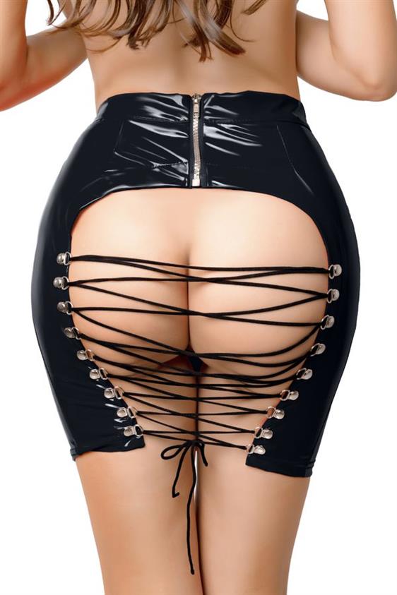 Wetlook rok met veters aan de achterzijde - Leanne